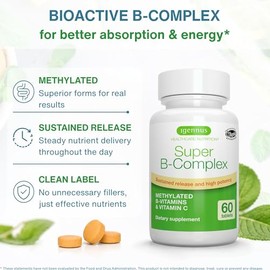 Igennus High Absorption Super B-Complex Methylated & Active B Vitamins | Sustained Release, Clean Label, Energy, Mood & Cognitive Performance, Methylf