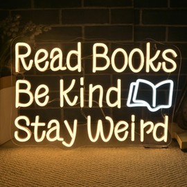 WLHOPE Read Books Be Kind Stay Weird Neon Sign Neon Signs for Wall Decor Lovers Gifts Bedroom Bookstore Reading Room Library Study Room Decoration Dimmable Read Books Neon Lights LED Sign