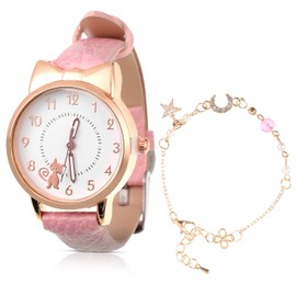 Children's Watch Beautiful Cat Pattern Wrist Watch Quartz Watch for Girls Students Watch for Children Girls Watch Stylish Bracelet Easy to Read Dial Watch Simple Casual Watch for Children, A-Pink,