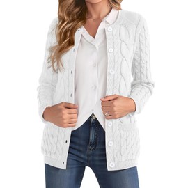 VIISHOW Winter Cable Knit Plus Size Cardigan for Women Plain Womens Sweaters Fall 2025 Casual Chunky Cardigans for Women,White,2X-Large