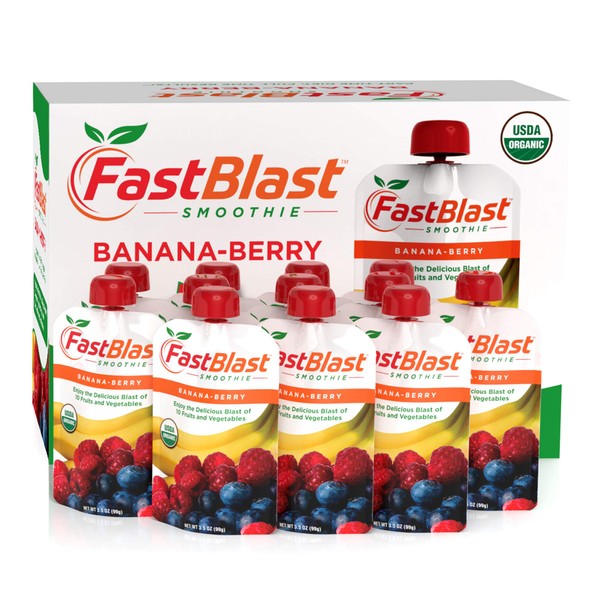 FastBlast Banana-Berry Smoothie - USDA Certified Organic & Research-Backed for Intermittent Fasting Support - Vegan, Gluten-Free, Non-GMO, Kosher - Delicious & Satisfying