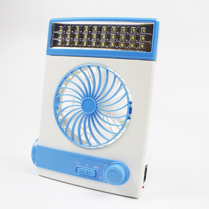 Solar Powered Fan with LED Light Flashlight Ultra Silent Mini
