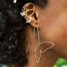 Fashion Women Bohemian Gold Big Butterfly Earrings Tassels Long Chain Drop Dangle Earrings for Women