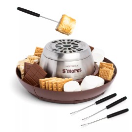 Nostalgia Indoor Electric S'mores Maker with Roasting Forks and Compartment Trays