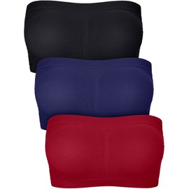 Women Bandeau Bra Padded Strapless Bralette Bra Seamless Bandeau Tube Top(XX-Large,Black, Wine Red, Navy Blue)