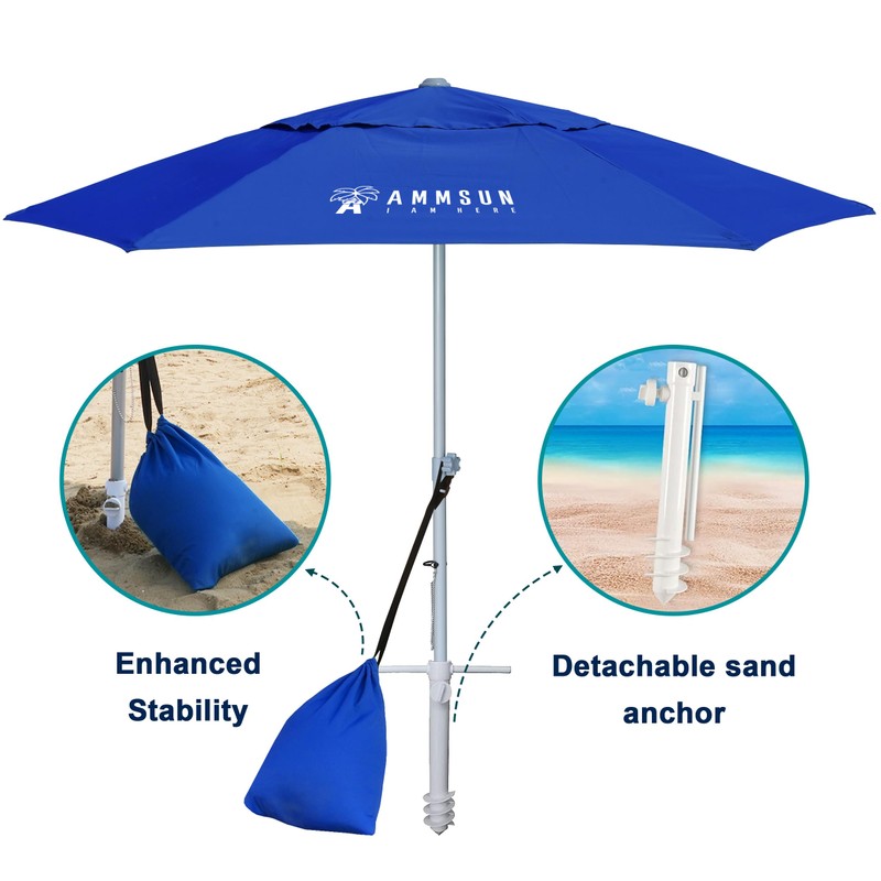 AMMSUN 8ft Large Beach Umbrellas for Sand Heavy Huty Wind