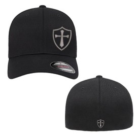 Crusader Cross Military Logo Embroidered Flexfit Hat (as1, Alpha, s, m, Black Curved)