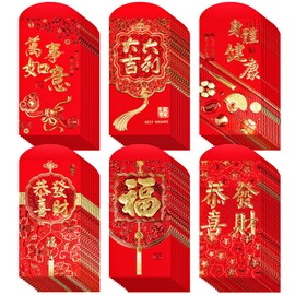 Winlyn 120 Pcs 6 Designs Asian Red Envelopes Chinese Hong Bao Lucky Money Envelopes Lai See Packet Cash Envelopes Red Packets Red Pockets for Chinese Lunar New Year Wedding Birthday Snake Year 2025