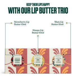 The Body Shop Lip Butter Trio Gift Set, Strawberry, Mango & Shea Lip Butter, Nourishing Lip Care Set, Hydrating, Softening, Natural Shine, Dry Lip Treatment, Vegan Beauty Gift Set
