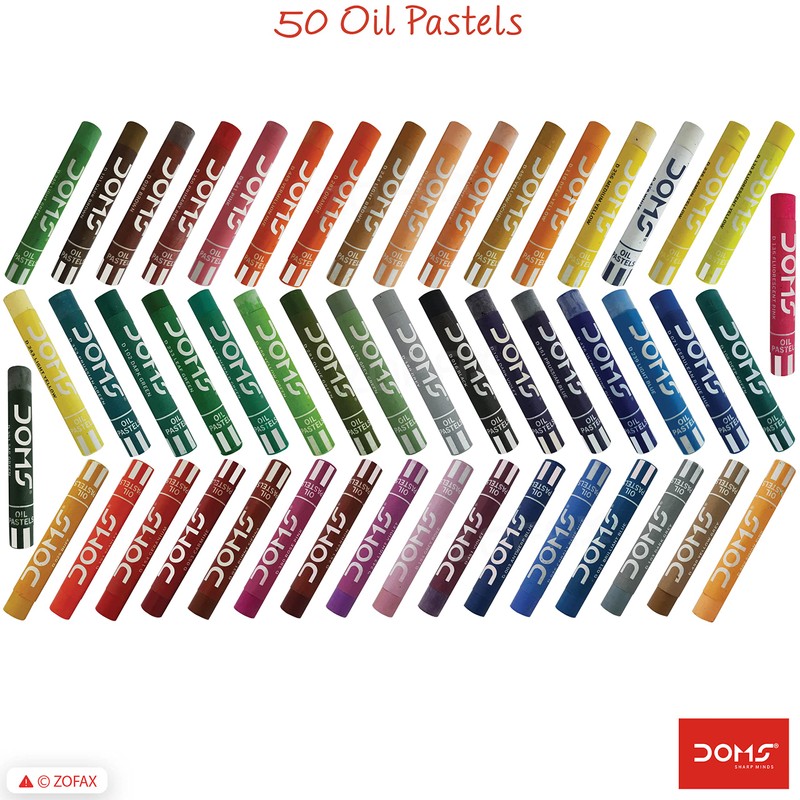 50 Assorted Colour Shades DOMS Oil Pastels - Rich Bright