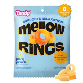 Tandy Mellow Rings L-Theanine Gummies I Relaxation Gummy with Juicy Peach Flavor I Calming Gummies for Adults I Gluten-Free Fast-Acting Dietary Supplement Gummy I 6-Pack
