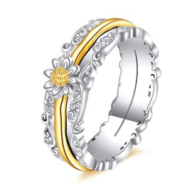 POPLYKE Sunflower Fidget Rings for Anxiety 925 Sterling Silver Spinner Rings for Women Anti Stress Mood Rings Gifts, Sterling Silver, No Gemstone