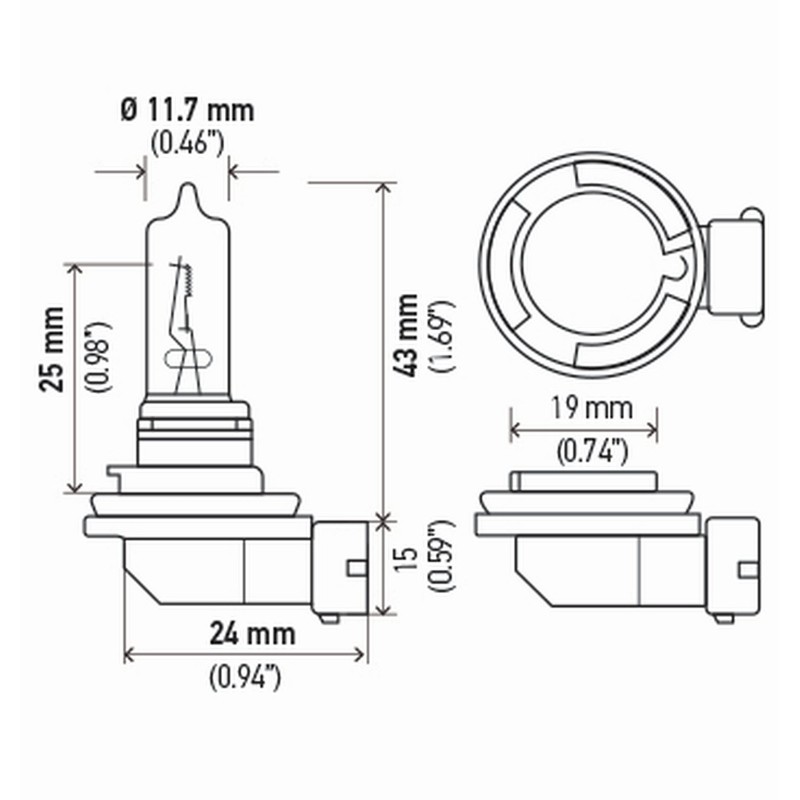 HELLA H9 2.0TB High Performance Bulb, 12V, 65W, 2 Pack