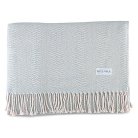 Sferra Celine Herringbone, 100% Cotton Throw Blanket - Silver Sage