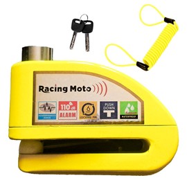 Pure Vibe Motorbike Lock, Disc Brake Lock 110db with 1.5m Reminder Cable, Yellow, High Security, Anti Theft for Motorcycle Bike Scooter Moped Motocross