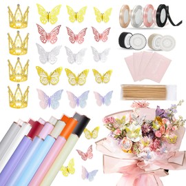 Zaycca 240 Sheets Flower Wrapping Paper Floral Paper,Bouquet Accessories,Papel Coreano para Flores,3PCS Ribbon for Flower Bouquet,Suitable for Girlfriend Gifts,Wedding Bouquets Party Surprises