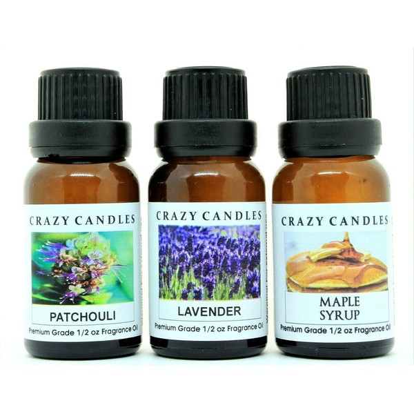 Crazy Candles 3 Bottles Set, 1 Patchouli, 1 Lavender, 1