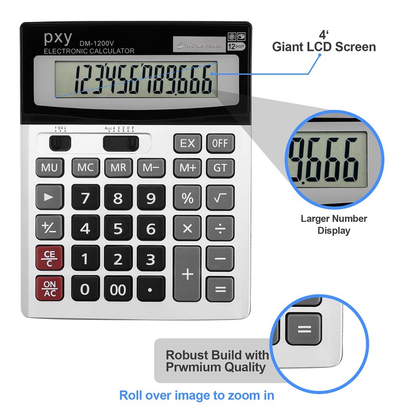 Desk Calculator 12 Digit Extra Large LCD Display, Touch Comfortable