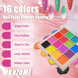 MKNZOME 16 Colours Pigment for Nails, Glitter Powder Colour Gradient Nail Powder White Black Pink Blue Green Chrome Nail Powder for DIY Nail Design, Nail Art DIY, Nail Decoration