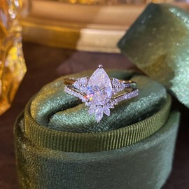 IRROYA 1.5 Carat G-H Color Brilliant Pear Cut Moissanite Wedding Ring Sets for Women Eternity Marquise Shaped Moissanite Matching Wedding Bands Art Deco Sterling Silver Bridal Statement Ring Womens Engagement Rings Gifts Platinum Plated Proposal Ring Siz