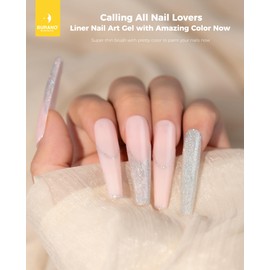 BURANO Gel Nail Polish Liner Nail Art Polish, Black White Purple Red Pink Painted Gel Nail Design Polish 1 Bottle, Build in Thin Nail Brush Chrome Gel Nail Polish Curing Required 8ml (LX8)