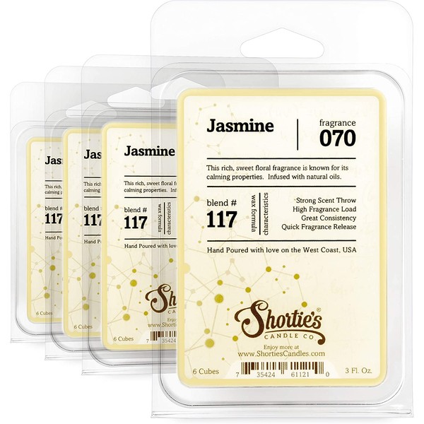Shortie's Candle Company Pure Jasmine Wax Melts Bulk Pack - Formula 117-4 Highly Scented Bars - Made with Essential & Natural Oils - Flower & Floral Air Freshener Cubes Collection