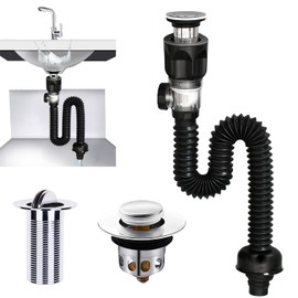Siphon with Drain Fitting, Sink Plug Closure, Syphon Bathroom Sink, Space-Saving Siphon Kitchen Sink, 300-955 mm Can Be Expanded
