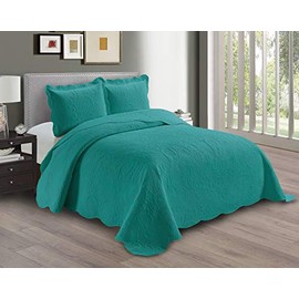 Linen Plus Embossed Coverlet Bedspread Set Oversized Solid Turquoise Full/Queen Bed Cover Bedding New # Dana