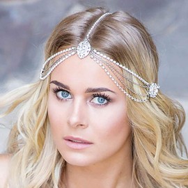 Aceorna Gothic Hair Jewelry Bride Wedding Head Chain Crystal Layering Hair Piece Rhinestones Head Piece Festival Holloween Bridal Hair Accessories for Women and Girls (Bridal-Gold)