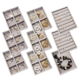 Nwvuop 9 Pack Jewellery Organizer Tray, Stackable Velvet Small Jewellery Trays for Drawer, Mini Jewelry Drawer Organiser Earring Organiser 4.92× 3.74× 1 inches(Grey)