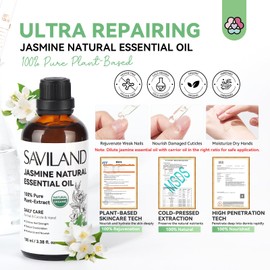 Saviland Jasmine Essential Oil Ultra Repairing: 100% Natural Cuticle Oils Nail Strengthener & Growth for Damaged Skin Hand Oils Pure Plant-Based Jasmine Oils Organic Care Travel Bottle Pro SPA