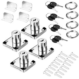 Paquete de 4 cerraduras de cajón de gabinete con llaves, cerradura de armario para muebles con llaves iguales, cerradura de cajón de cilindro de leva de 3/4" 20 mm con acabado cromado de