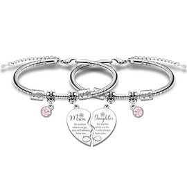 HULALA 2 Pcs Mum Daughter Matching Bracelets For Mother Mummy Mothers Day Birthday Christmas Gifts No Matter Where We Are Matching Heart Jewellery