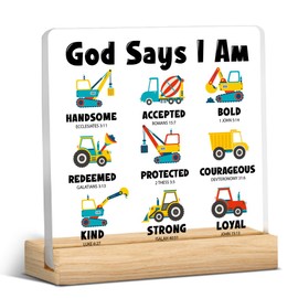 Motivational Bible Verse Desk Accessories - Inspirational Gifts for Men Him - God Says I Am Strong Christian Acrylic Sign Desk Plaque Home Office Classroom Cubicle Dorm Room Decor