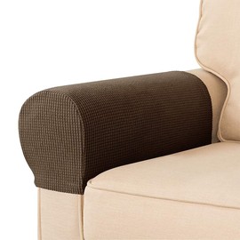 NEKOSUKI Arm Rest Covers Set, Set of 2 Stretch Armchair Covers for Arms, Spandex Polyester Sofa Arm Caps Non Slip Armrest Covers for Chairs Furniture Protector (Coffee)
