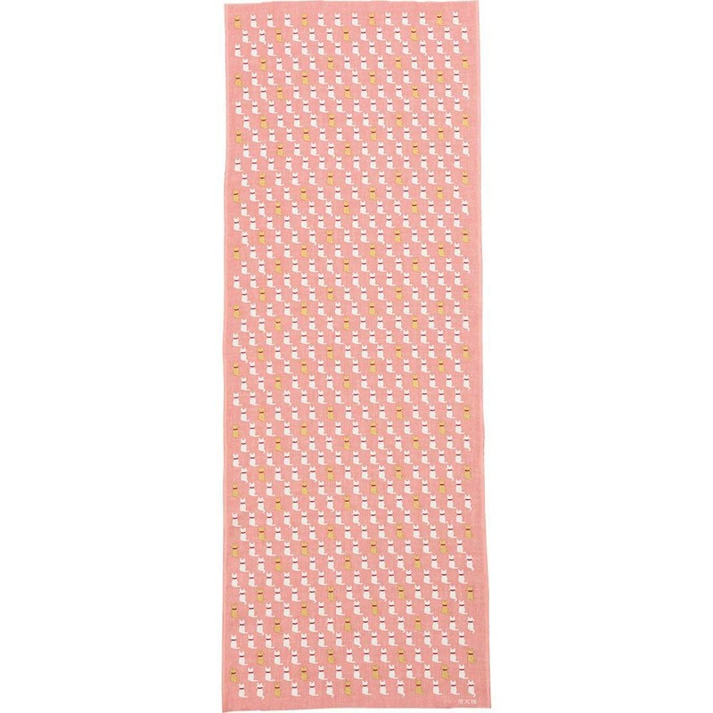 Hamamonyo Tenugui, Bean Mamame Cat, Pink