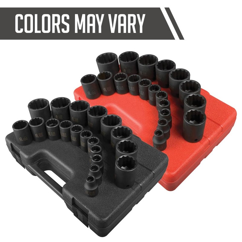 SUNEX TOOLS 2819 1/2-Inch Drive 12-Point SAE Impact Socket Set,