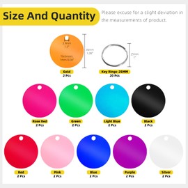 Mardatt 40Pcs(20 Set) Aluminum Blank Tags with Key Ring Kit, 10 Colors Round Stamping Blanks Engraving Blank Discs Dog Tag Pet Tags for DIY Decorative Craft, 35 x 35 x 1mm