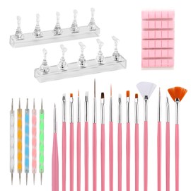 Nail Tools Set 2 Nail Holder for Painting Nails 5 Pivot Drill Pens 15 Brushes 30 Grains Square Clay for Practice Display Home DIY Salon