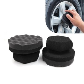 Ferianl 2PCS Large Tire Shine Applicator Pad, Durable Wavy Hex Grip Contoured Tire Dressing Applicator Pad, Car Accessories for Shine Wax Compound and Polish (Black)