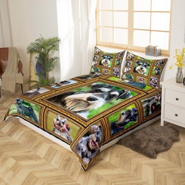 Feelyou Schnauzer Bedding Set King Size Cute Dog Puppy Comforter Cover Set for Kids Teens Adults Schnauzer Lover Gift Duvet Cover Dog Lover Bedspread Cover Room Decor 3Pcs with 2 Pillow Case