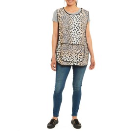 ER Direct Womens Home Work Kitchen Catering Cleaning Bar Plus Size Plain Printed Coloured Large Pocket Side Fastening Tabard Apron (Leopard - Brown, M)