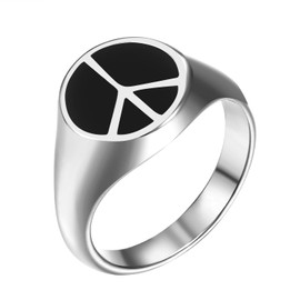 Rofusn Stainless Steel Peace Sign Ring Band World Peace Symbol Rings for Men Women-Silver#7