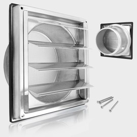 Kinyoda 150mm Edelstahl Lüftungsgitter, mit Insektenschutzgitter und Beweglichen Lamellen, Optimal Für Die Außenwandmontage Von Lüftungsanlagen Und Dunstabzugshauben Mit Kautschuk-Dichtung&Schrauben