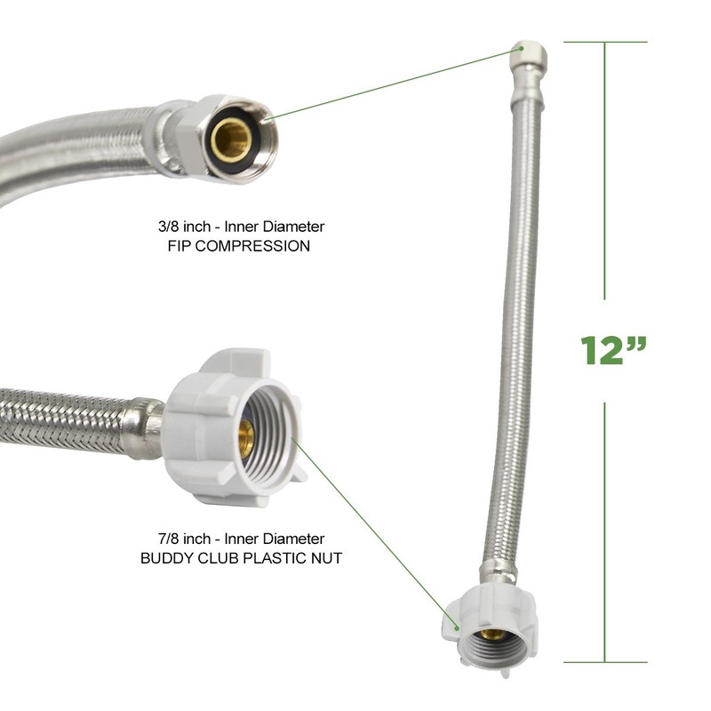HIGHCRAFT 12 Inch Flexible Toilet Water Supply Line Braided Stainless