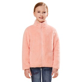 SOLOCOTE Boys Girls Sherpa Fleece Coats Long Sleeve Full Zip Kids Jacket SLN2214-Pink-13-14Y