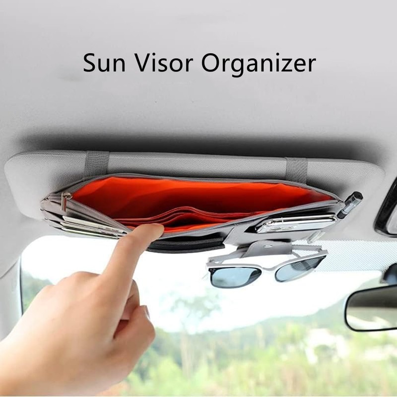 OHAOLYLE Car Sun Visor Organizer,Multi-Pocket Sun Visor Pouch,Leather Car Sun