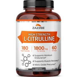 Zazzee High Strength L-Citrulline Malate, 1800 mg per Serving, 180 Vegan Capsules, 60 Day Supply, High Absorption with Superior Free-Form Malate, 100% Vegetarian, All-Natural and Non-GMO
