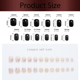 French Kitty Cute False Nails, Extra Short Nail Tips, Square Press On Nails with Mermaid Bubble Beads, Sweet Colour Design, for Women and Girls (24pcs)