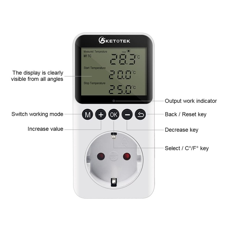 KETOTEK Digital Thermostat Socket Day Night Temperature Controller Sockets 100-250V